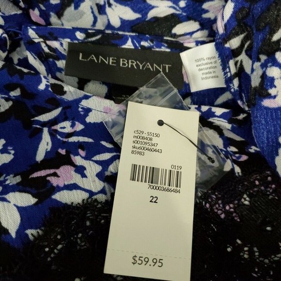 Lane Bryant Top Plus Size 22 Tunic Flare Sleeve Floral Long Sleeve Purple NWT - Picture 6 of 6